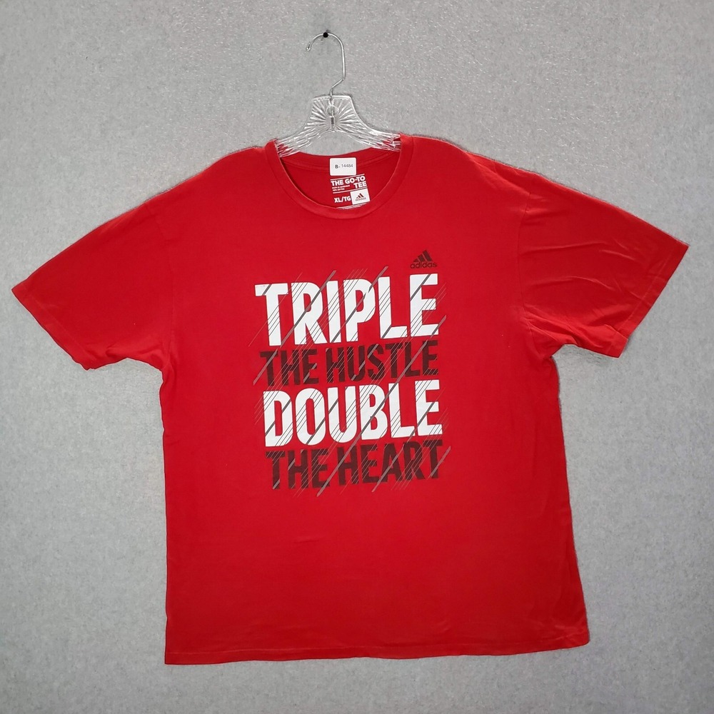 Adidas Men Shirt XL Red Triple Double The Hustle The Heart Logo‎ The Go To Tee